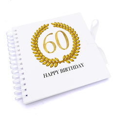 Personalised 60th Birthday Gift for Him Scrapbook Photo Album Gold Wreath Design