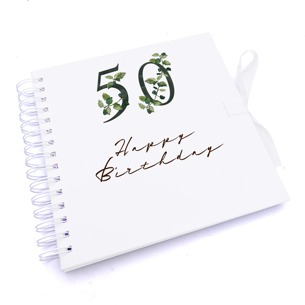 Personalised 50th Birthday Green Leaf Design Gift Scrapbook Photo Album