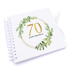Personalised 70th Birthday Gift for her Scrapbook Photo Album Gold Wreath