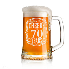 Cheers to 70 Years Birthday Gift Personalised Engraved Glass Beer Tankard