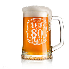 Cheers to 80 Years Birthday Gift Personalised Engraved Glass Beer Tankard