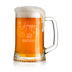 Personalised 40th Birthday Pint Beer Tankard Glass with Stars
