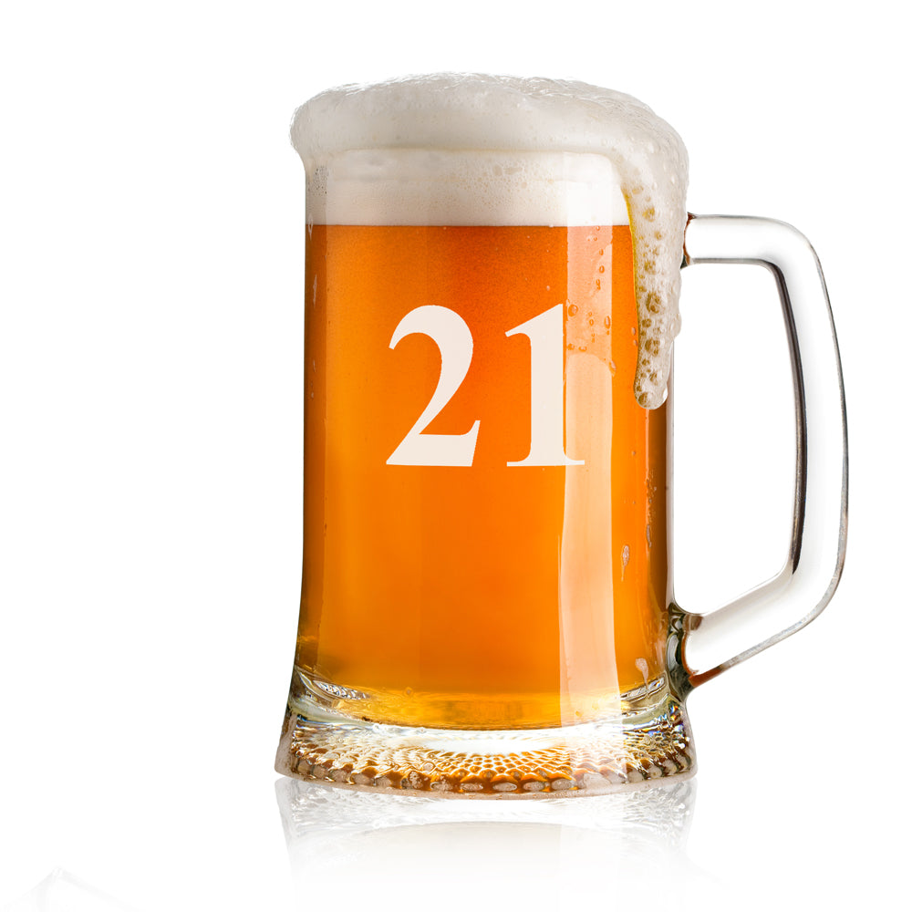 Personalised 21st Birthday Beer Glass Tankard Gift Boxed with Sentiment