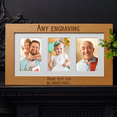 ukgiftstoreonline Personalised Wooden Triple Photo 6 x 4 Frame Custom Engraved Any Message In Bold Text