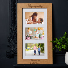 Personalised Wooden Triple Landscape Photo Frame Engraved Any Message