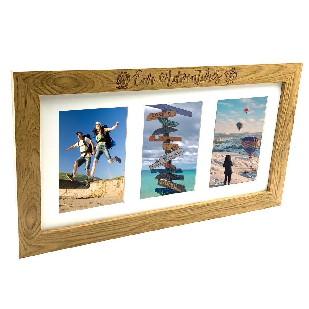 Adventures Travel Holiday Wooden Triple picture photo frame 6" x 4" - ukgiftstoreonline