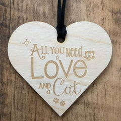 All You Need Is Love and A Cat Heart Wooden Plaque Gift - ukgiftstoreonline