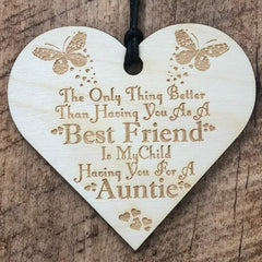 Auntie and Best Friend Heart Wooden Plaque Gift - ukgiftstoreonline