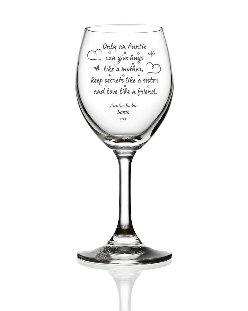Auntie Hugs Sentiment Personalised Engraved Wine Glass - ukgiftstoreonline