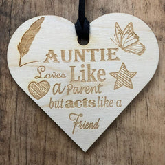 Auntie Loves Like A Parent Heart Wooden Plaque Gift - ukgiftstoreonline