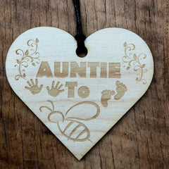 Auntie To Be Wooden Hanging Heart Plaque Gift - ukgiftstoreonline