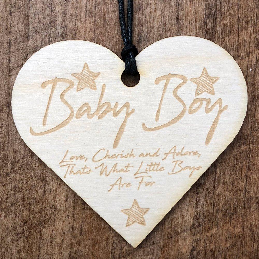 Baby Boy Wooden Hanging Heart Plaque Gift - ukgiftstoreonline