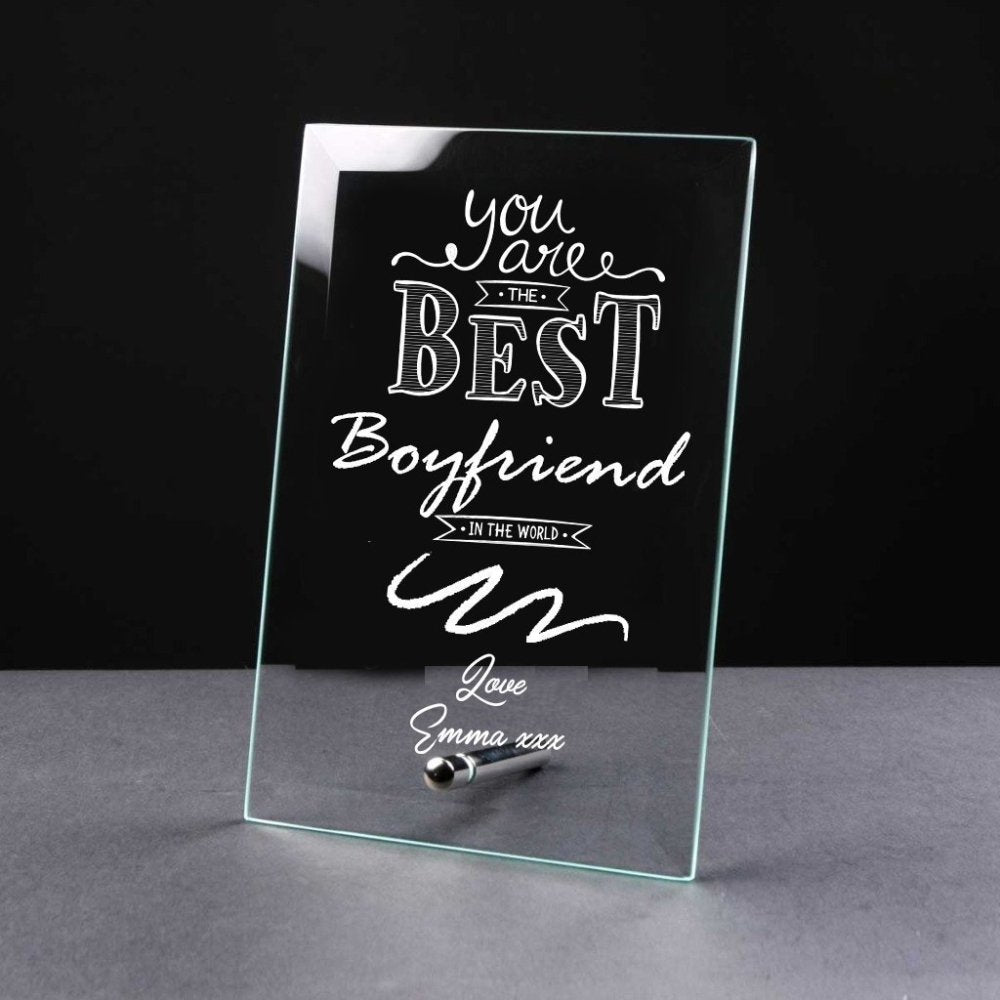 Best Boyfriend Gift Sentiment Personalised Engraved Glass Plaque - ukgiftstoreonline