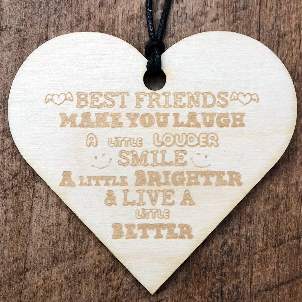 Best Friends Make You Laugh Wooden Hanging Heart Plaque Gift - ukgiftstoreonline
