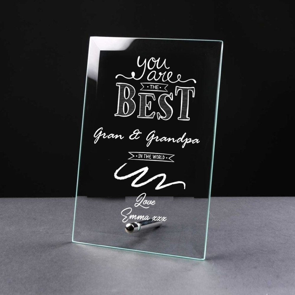 Best Gran and Grandpa Gift Sentiment Personalised Engraved Glass Plaque - ukgiftstoreonline