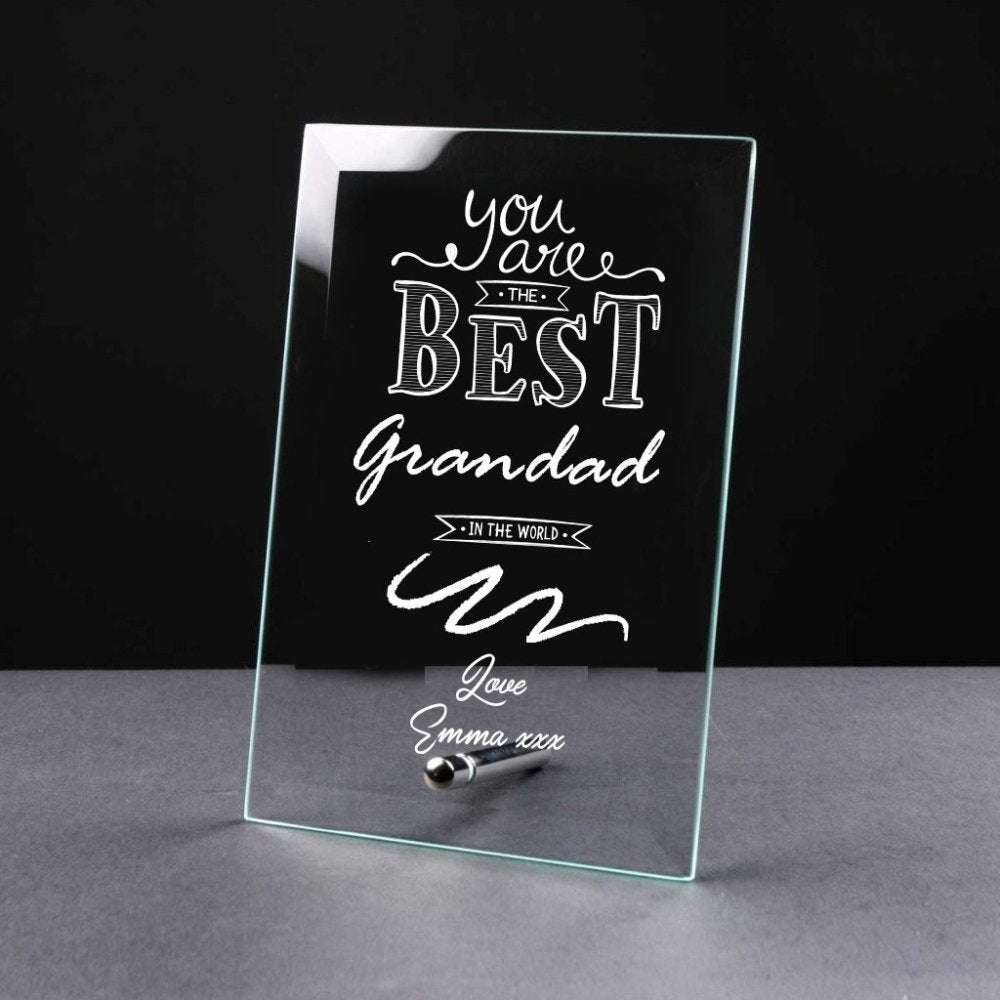 Best Grandad Gift Sentiment Personalised Engraved Glass Plaque - ukgiftstoreonline