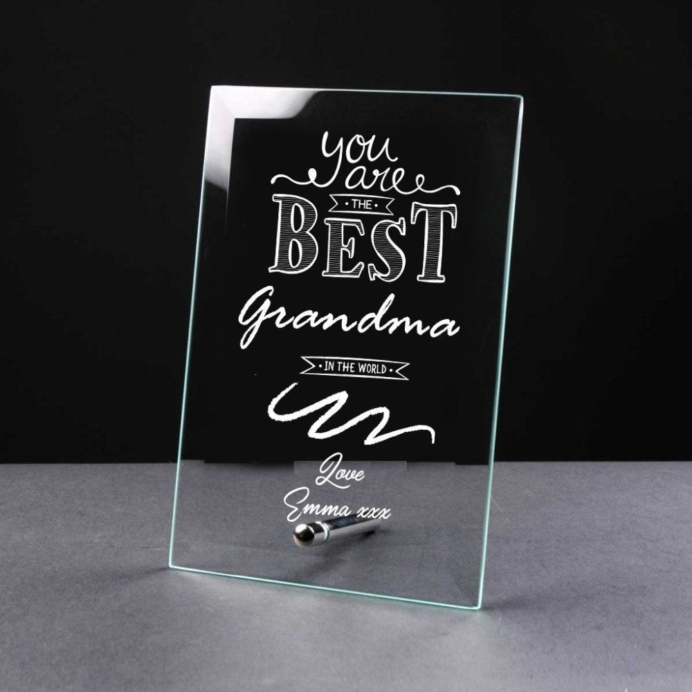 Best Grandma Gift Sentiment Personalised Engraved Glass Plaque - ukgiftstoreonline