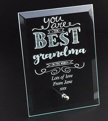 Best Grandma In The World Personalised Engraved Glass Plaque - ukgiftstoreonline