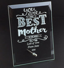 Best Mother In The World Personalised Engraved Glass Plaque - ukgiftstoreonline