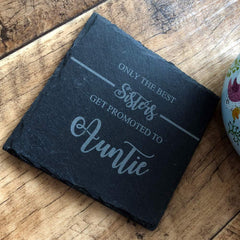 Best Sisters Get Promoted To Auntie Slate Coaster Gift - ukgiftstoreonline