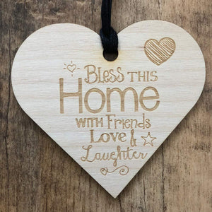 Bless This Home Friends Love Laughter Wooden Plaque Gift - ukgiftstoreonline
