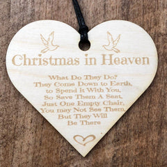 Christmas In Heaven Wooden Hanging Heart Plaque Gift - ukgiftstoreonline