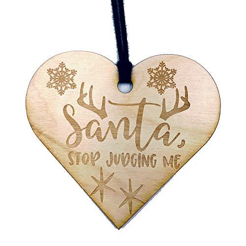 Christmas Novelty Santa Stop Judging Me Wooden Plaque Gift - ukgiftstoreonline