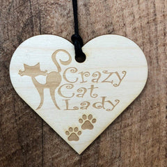 Crazy Cat Lady Wooden Hanging Heart Plaque Gift - ukgiftstoreonline