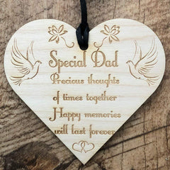 Dad Remembrance Heart Wooden Plaque Gift - Happy Memories - ukgiftstoreonline