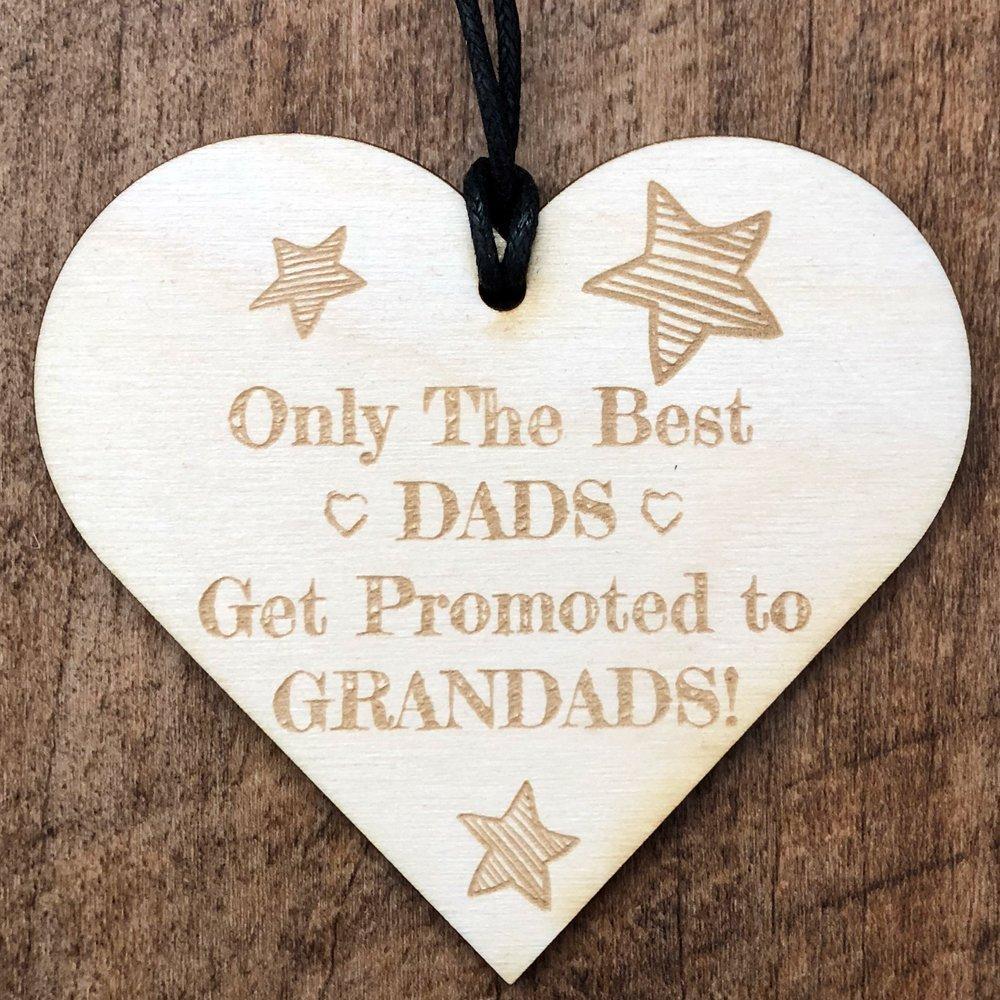 Dads Get Promoted To Grandad Wooden Hanging Heart Plaque Gift - ukgiftstoreonline