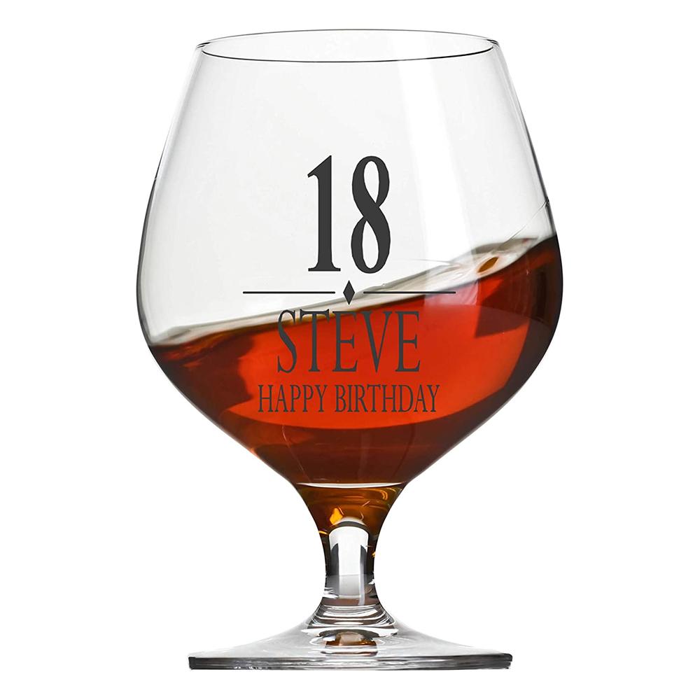Engraved Personalised Birthday Brandy Glass 18th, 21st, 30th, 40th, 50th, 60th, 70th, 80th - ukgiftstoreonline