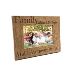 Family Where Life Begins and Love Never Ends Wooden Photo Frame Gift - ukgiftstoreonline