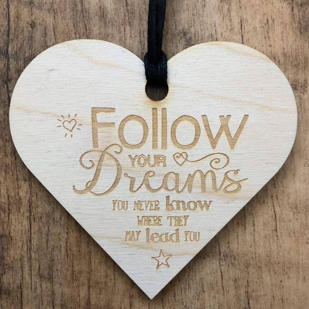 Follow Your Dreams Heart Wooden Plaque Gift - ukgiftstoreonline