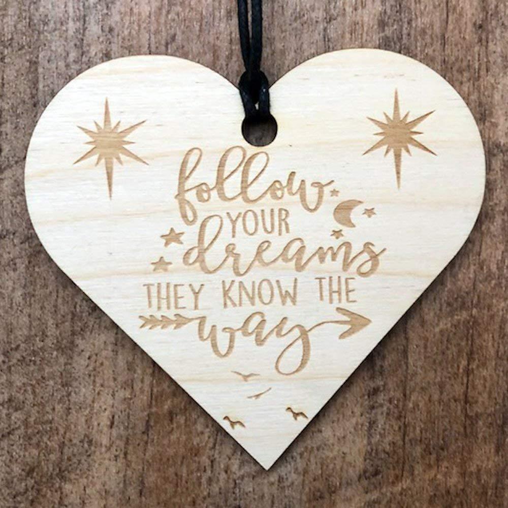 Follow Your Dreams Wooden Heart Plaque Gift - ukgiftstoreonline