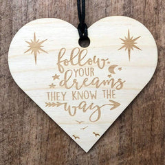 Follow Your Dreams Wooden Heart Plaque Gift - ukgiftstoreonline