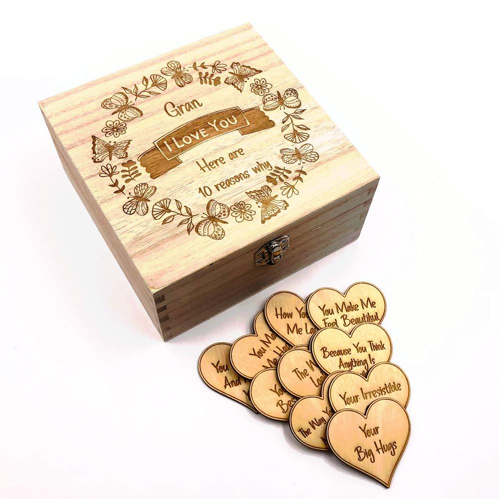 Gran Gift 10 Reasons why I Love You Wooden Box and Hearts - ukgiftstoreonline