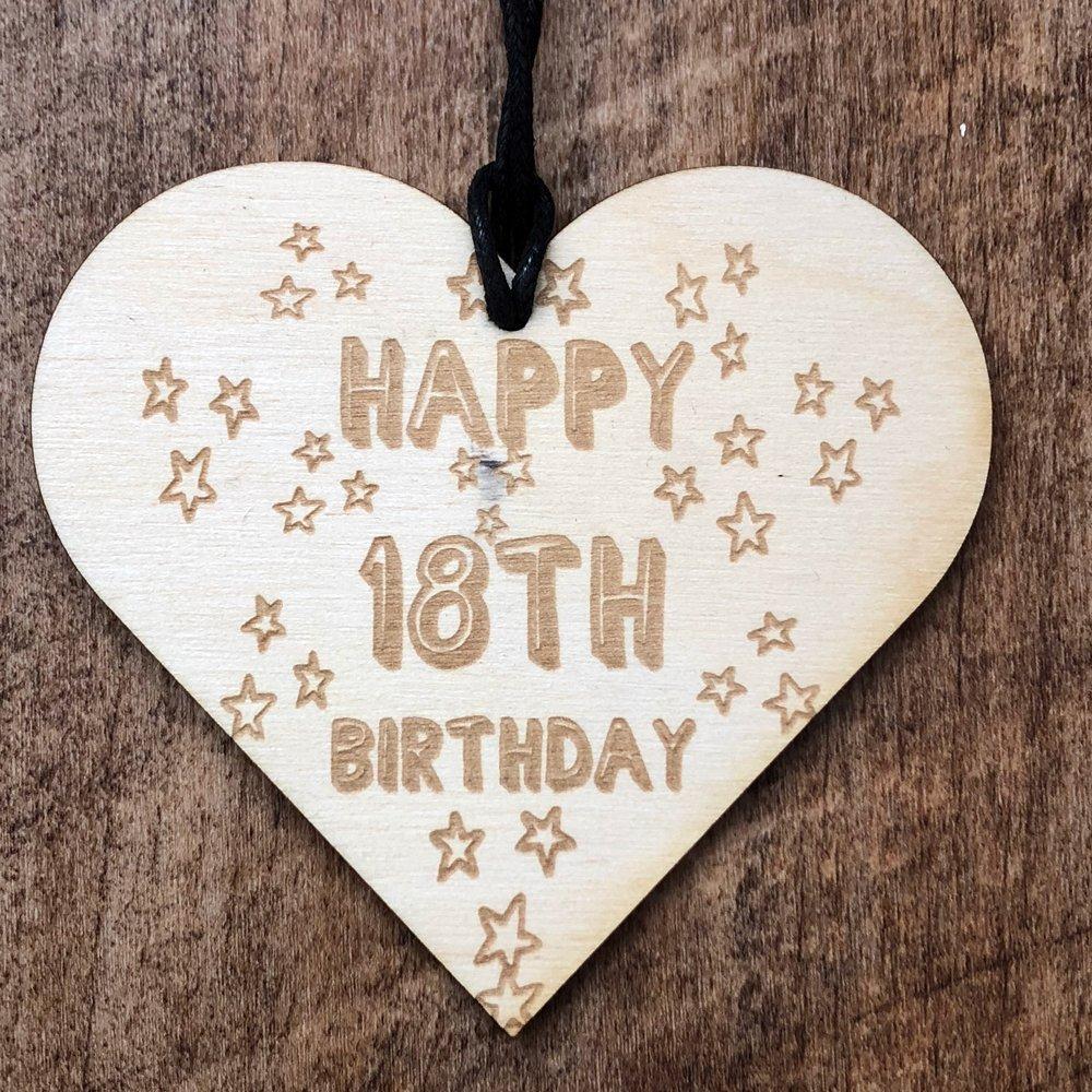 Happy 18th Birthday Stars Hanging Heart Plaque Gift - ukgiftstoreonline