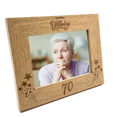 Happy 70th Birthday Wooden Photo Frame Gift - ukgiftstoreonline