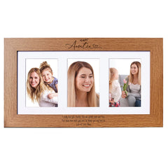 Personalised Auntie Sentiment Wooden Triple Photo Frame Engraved