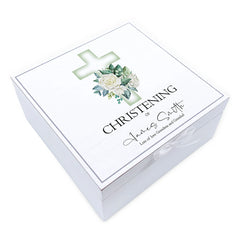 ukgiftstoreonline Personalised Christening Vintage Wooden Box With Green Cross CGUV-5