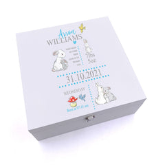 ukgiftstoreonline Personalised Luxury Rabbit Baby Boy Keepsake Wooden Box