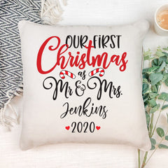Personalised Mr and Mrs Our First Christmas Cushion Gift