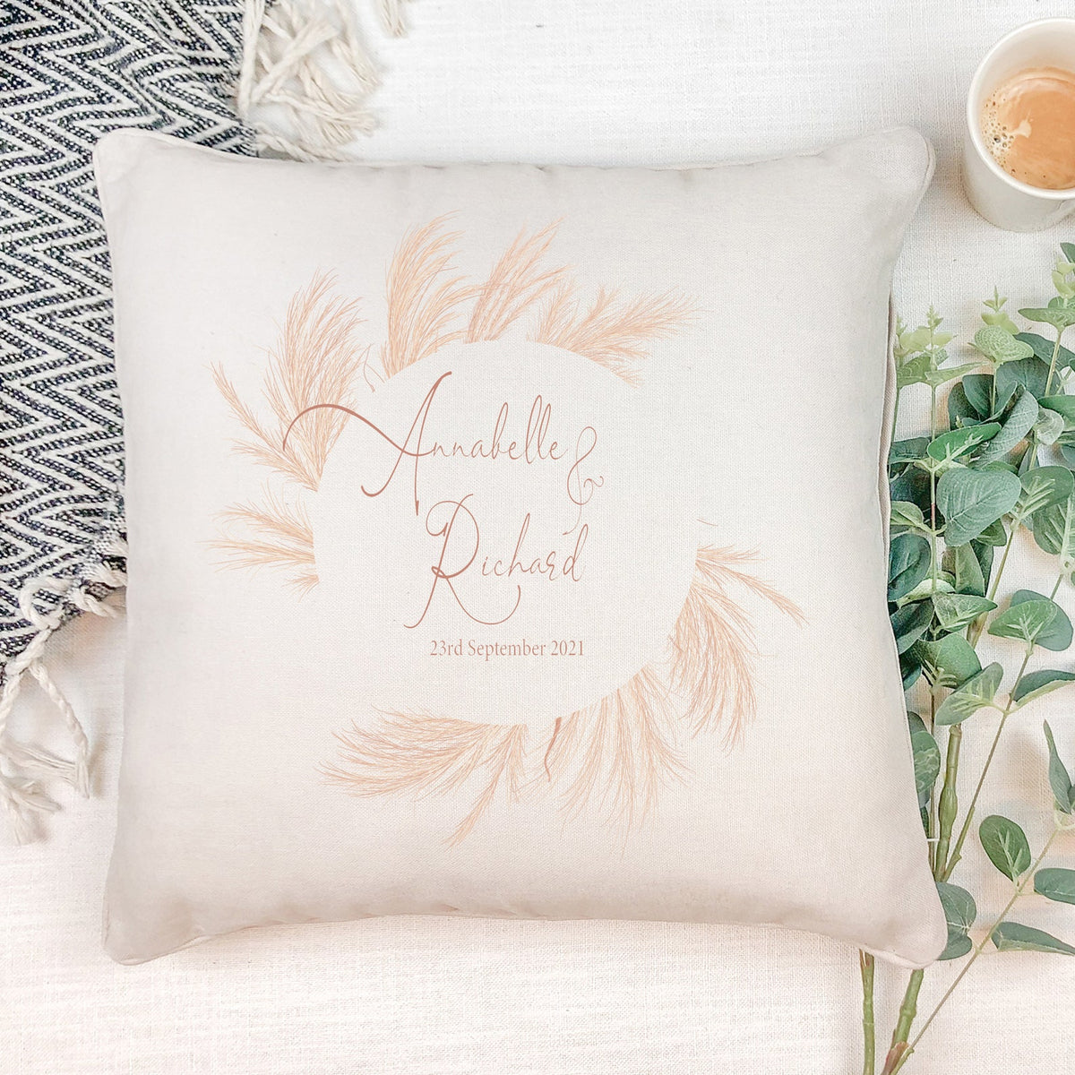 Personalised Wedding Feather Design Cushion Gift