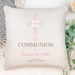 Personalised Communion Ornate Cross Design Cushion Gift