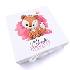 ukgiftstoreonline Personalised Baby Girl Cute Fox Design Keepsake Memory Box