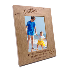 Personalised Brother Love Heart Engraved Portrait Photo Frame Gift