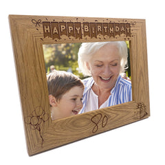 80th Birthday Photo Frame Landscape Wooden Engraved Bunting Style Gift