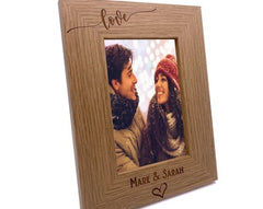 Personalised Love Photo Frame Gift Swish Heart Portrait Engraved Wooden