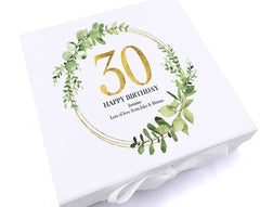 Personalised 30th Birthday Gift for her Keepsake Memory Box Gold Wreath Design