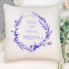 Personalised Birthday Lavender Wreath Cushion Gift